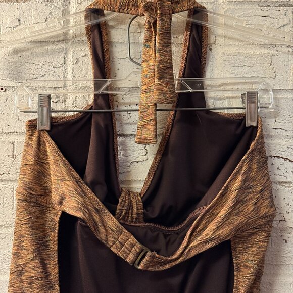 Anne Cole Halter One-Piece Swimsuit 16 | Bronze Metallic Ruched Retro Glam Suit - Picture 7 of 11